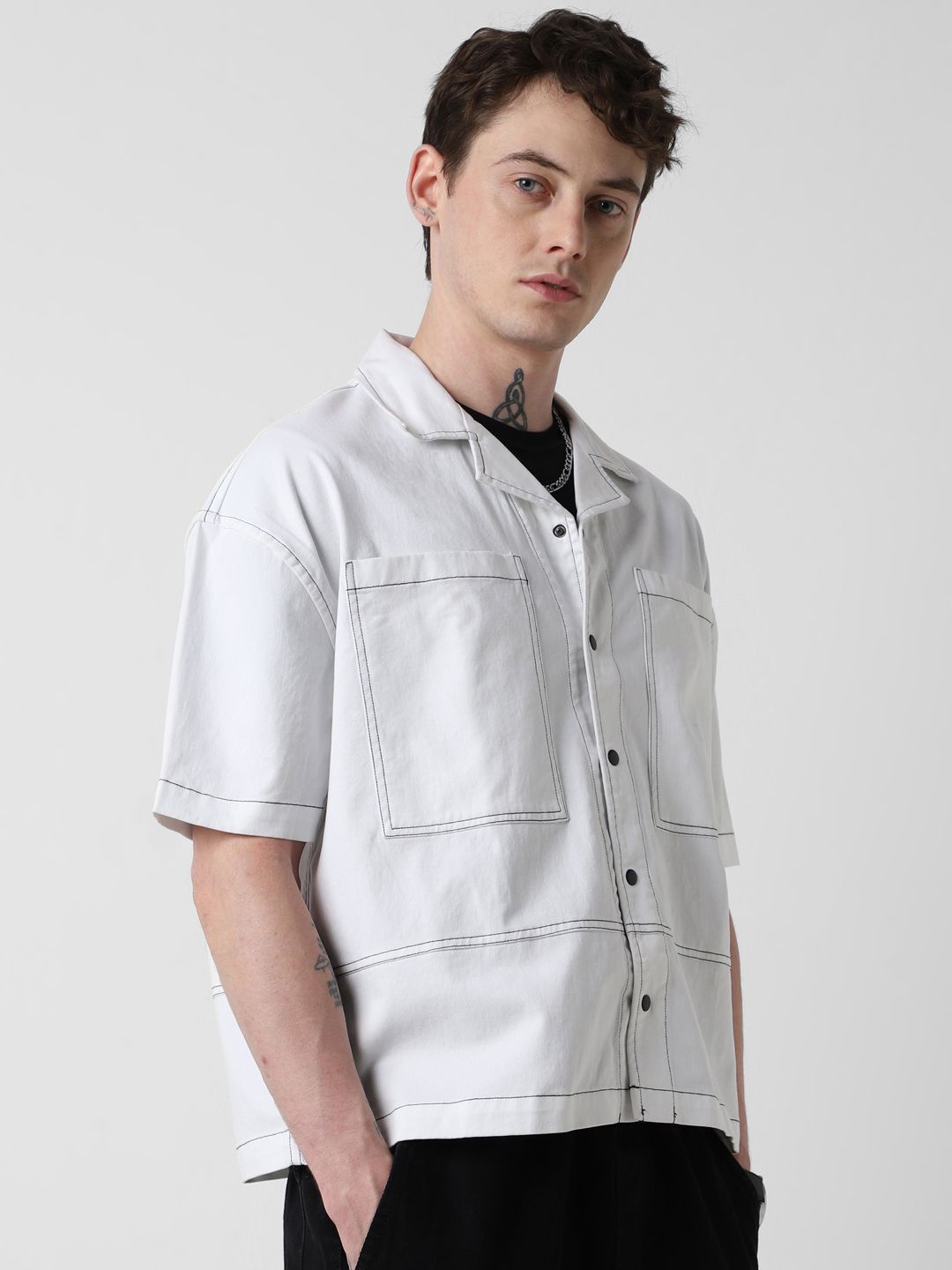 VASTRADO Men Classic Cuban Collar Solid Cotton Oversized Casual Shirt