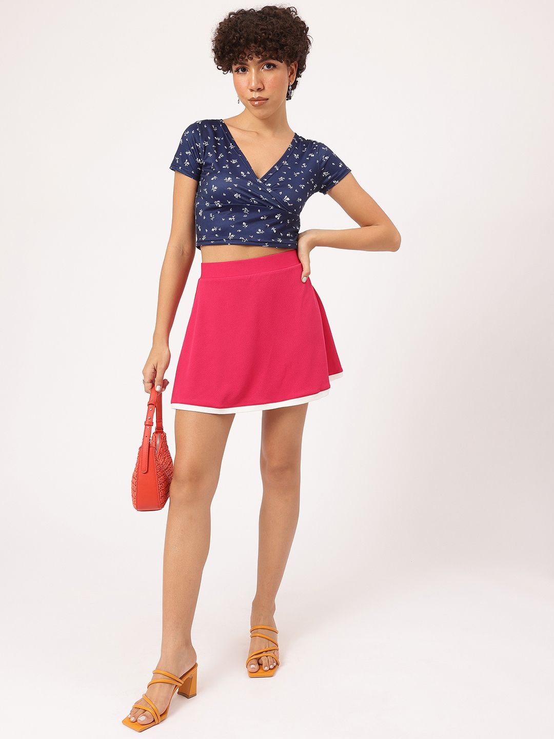 DressBerry Floral Frenzy Printed Wrap Crop Top