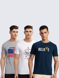 ADRO Men Pack of 3 Typography Printed Round Neck Cotton T-shirts