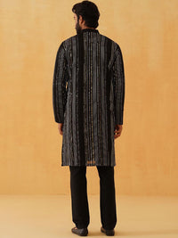 SOJANYA LUXE Striped Embroidered Sequinned Georgette Straight Kurta With Trousers