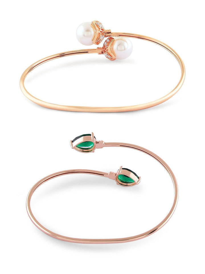 Zaveri Pearls Set Of 2 Rose Gold-Plated Cubic Zirconia Kada Bracelets