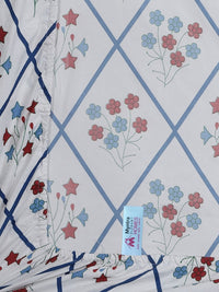 Myntra Elegant Homes All Seasons White Floral Cotton 300 TC Fitted King Cadar Tempat Tidur Halus dengan 2 Sarung Bantal-98 x 89 inci
