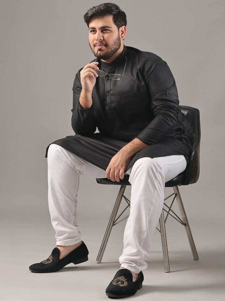 SOJANYA PLUS Plus Size Lelaki Band Collar Pure Cotton Kurta Lurus Dengan Piyama