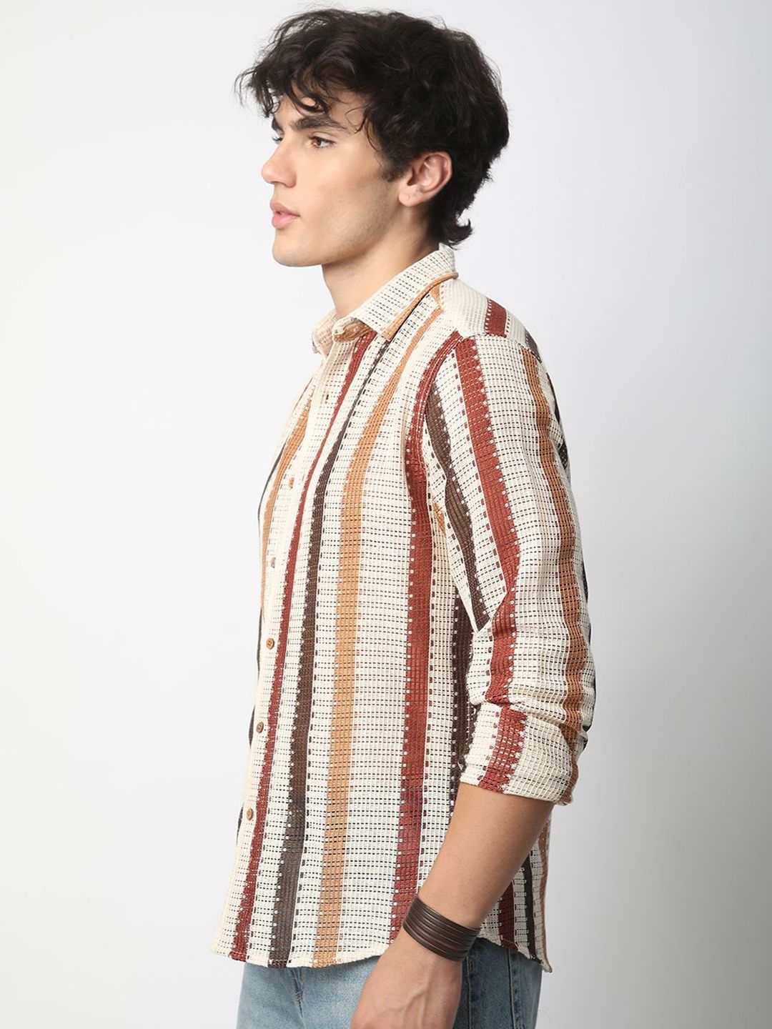 VASTRADO Men Classic Slim Fit Multi Stripes Opaque Striped Casual Shirt