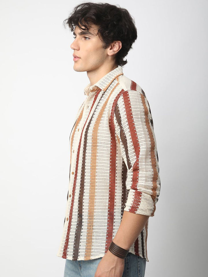 VASTRADO Men Classic Slim Fit Multi Stripes Opaque Striped Casual Shirt