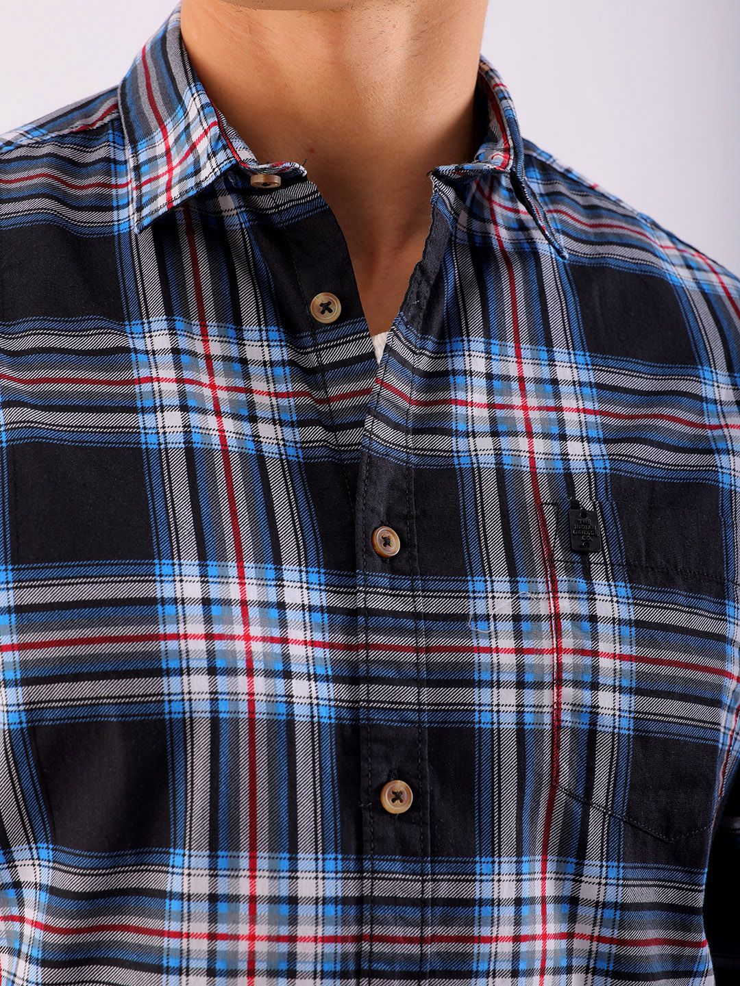 The Indian Garage Co Men Black & Grey Checked Pure Cotton Casual Shirt