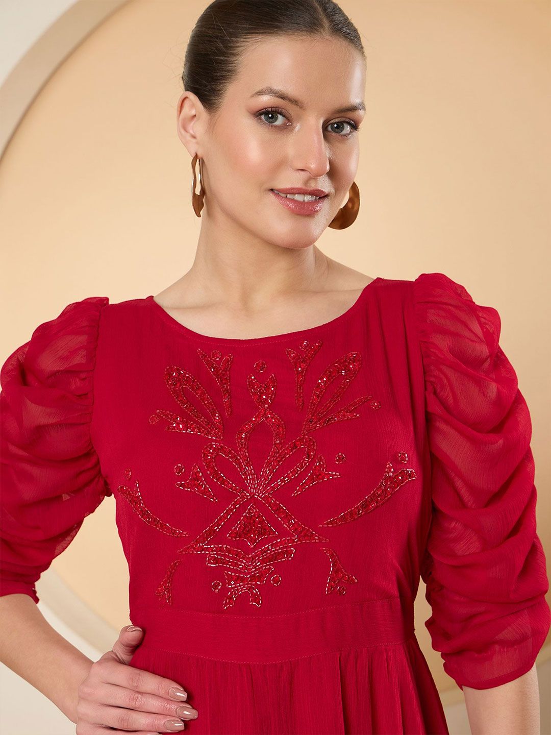 Antheaa Puff Sleeve Chiffon Maxi Dress