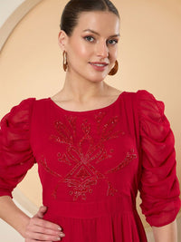 Antheaa Puff Sleeve Chiffon Maxi Dress