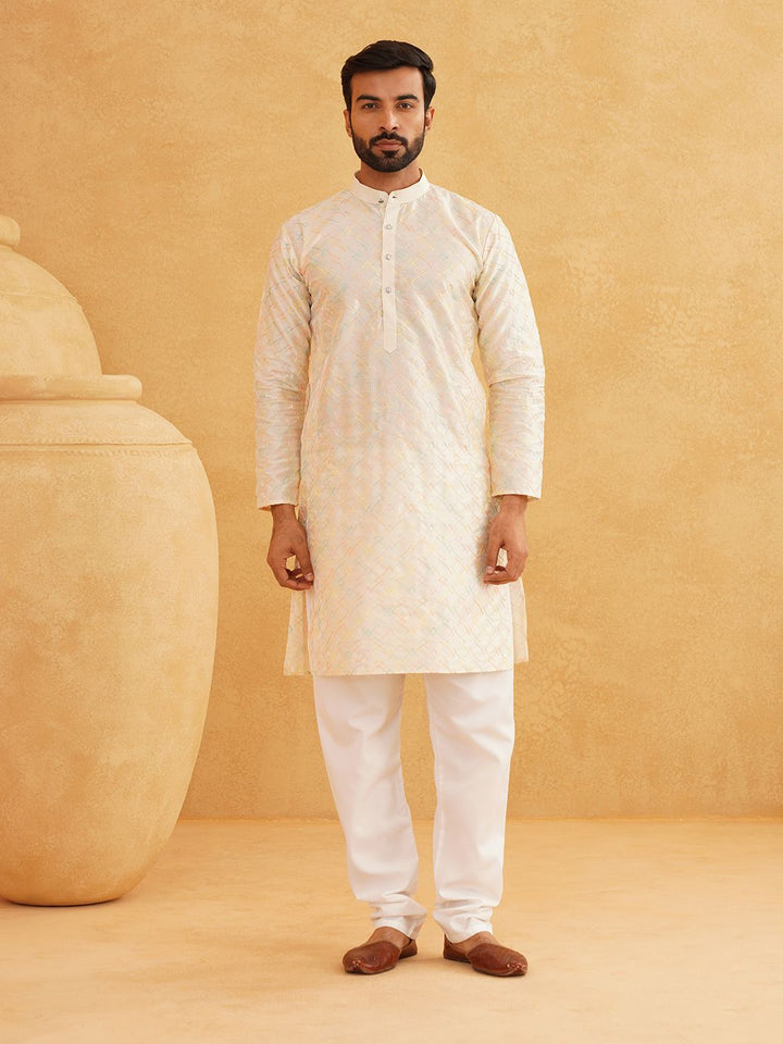 SOJANYA Motif Etnik Sulam Benang Kerja Kolar Kurta Lurus Dengan Churidar