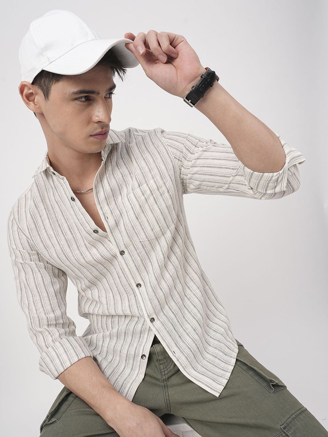 VASTRADO Men Classic Slim Fit Multi Stripes Opaque Striped Casual Shirt