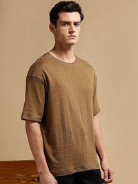 Eszett Men Checked Round Neck Oversized Cotton T-shirt