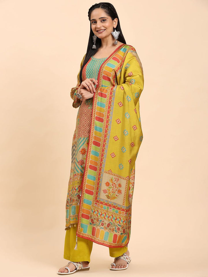 Mamicha Women Printed Regular Pure Cotton Kurta with Palazzos & With Dupatta