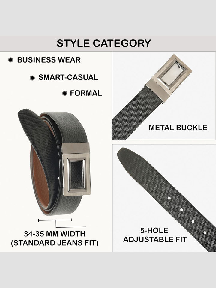 Teakwood Leathers Men Textured Leather Reversible Formal Belt
