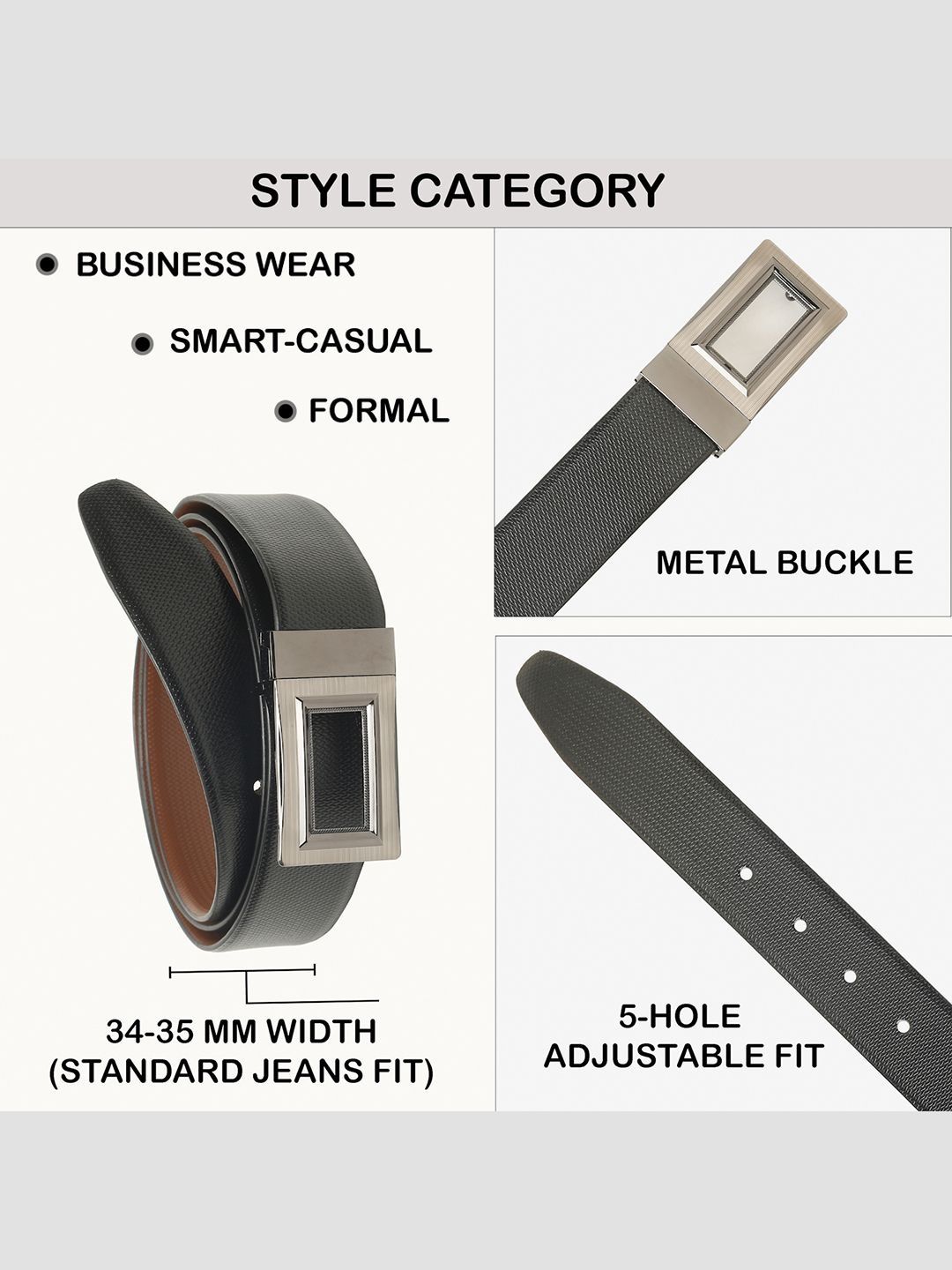 Teakwood Leathers Men Textured Leather Reversible Formal Belt