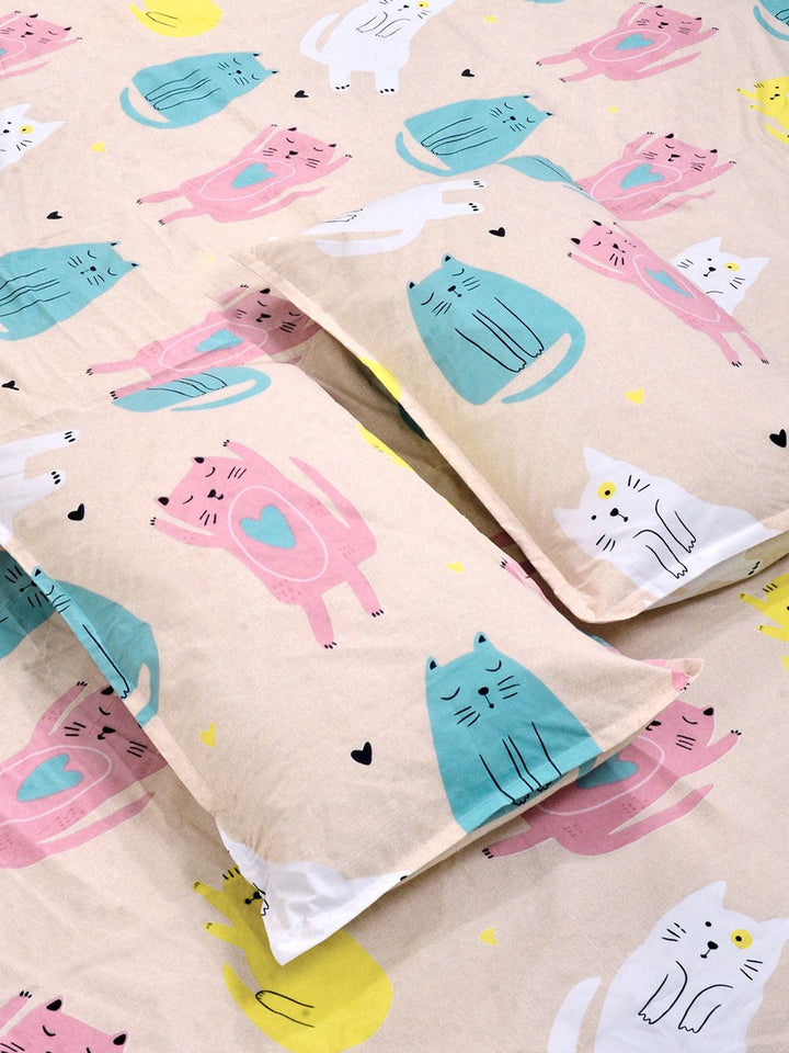 Watak Kartun KLOTTHE Beige Dilengkapi Cadar Katil King Double 300 TC Dengan 2 Sarung Bantal