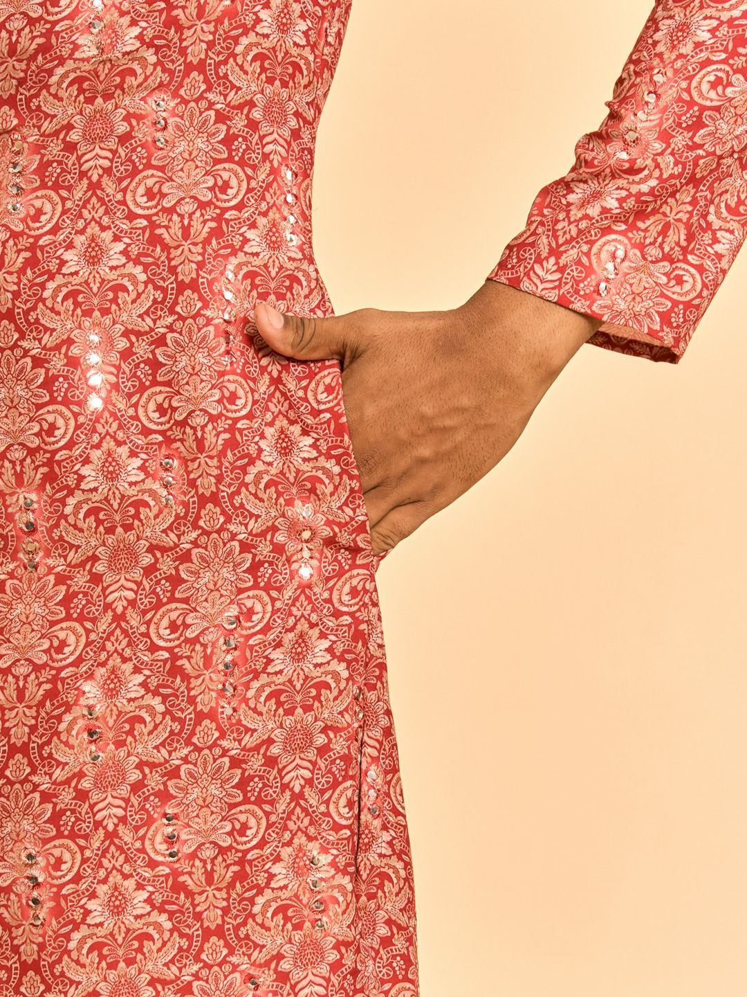 Diwas oleh Manyavar Ethnic Motifs Dicetak Mandarin Collar Mandarin Straight Kurta