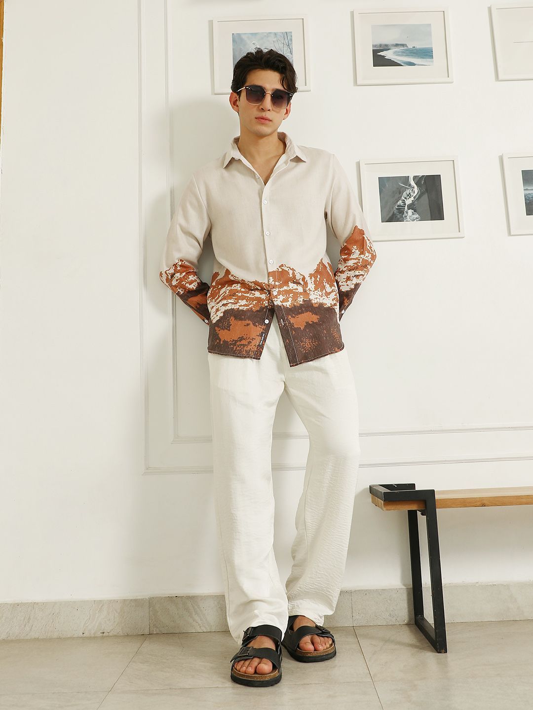 Campus Sutra Comfort Abstract Mountain Printed Spread Collar Casual Shirt