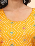 Mamicha Bandhani Printed Beads & Stones Pure Cotton Straight Kurta with Palazzos & Dupatta