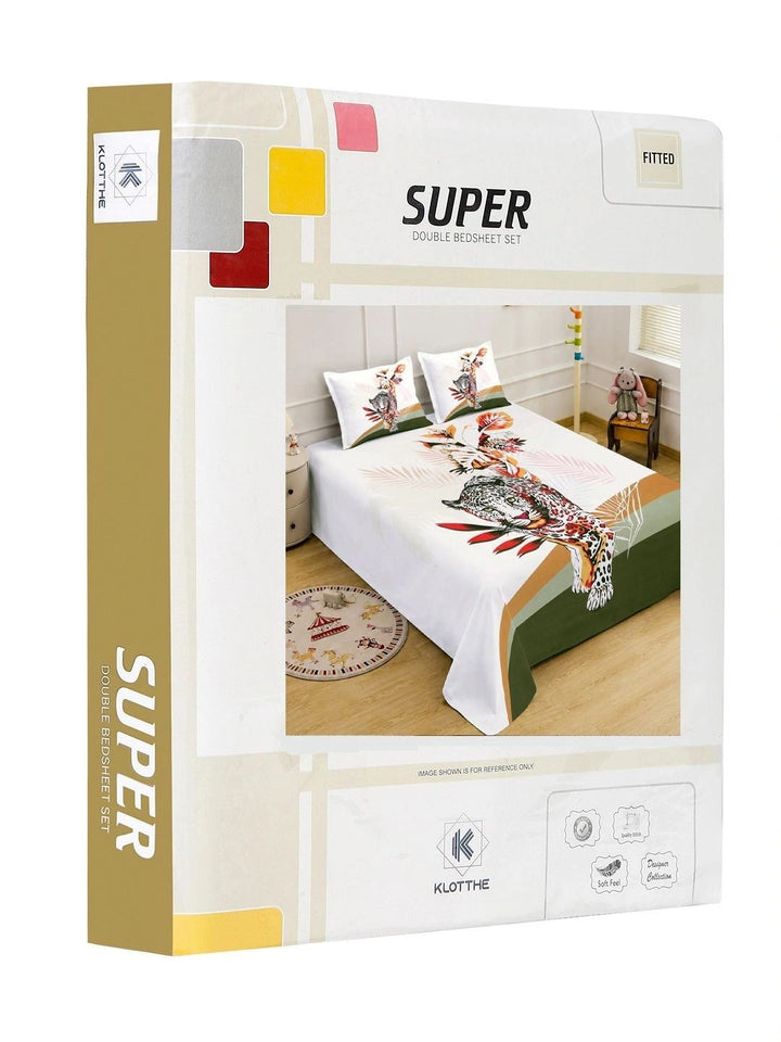 KLOTTHE Putih & Hijau 400 TC Cadar King dengan 2 Sarung Bantal