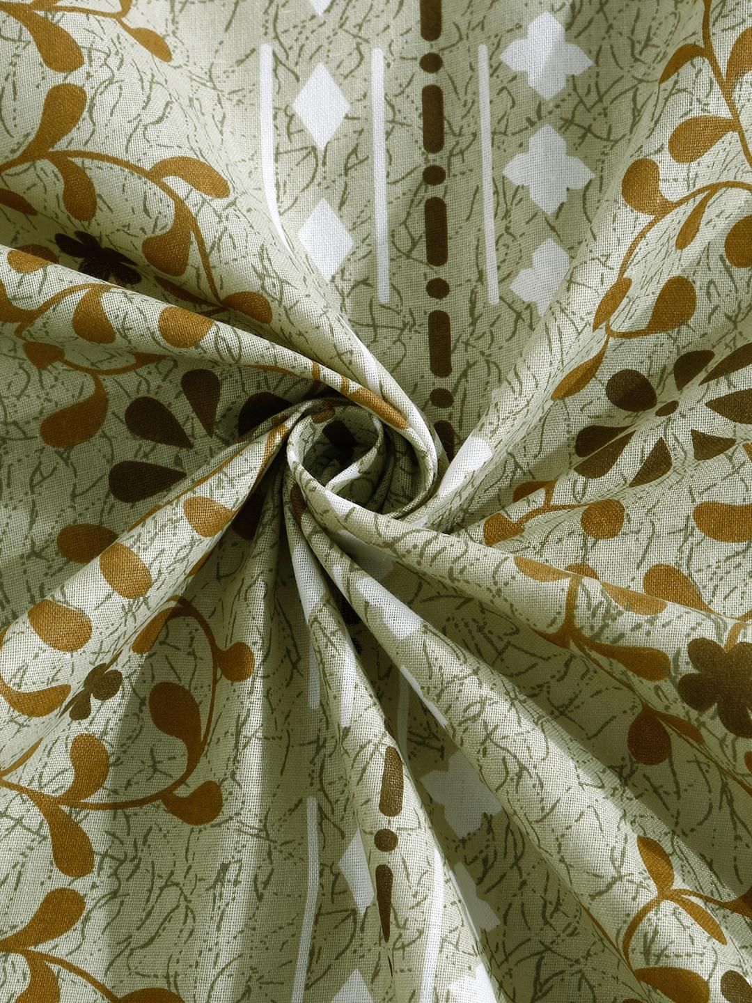 KLOTTHE Green Floral Printed Fitted 400 TC Cotton King Bedsheet & 2 Pillow Covers