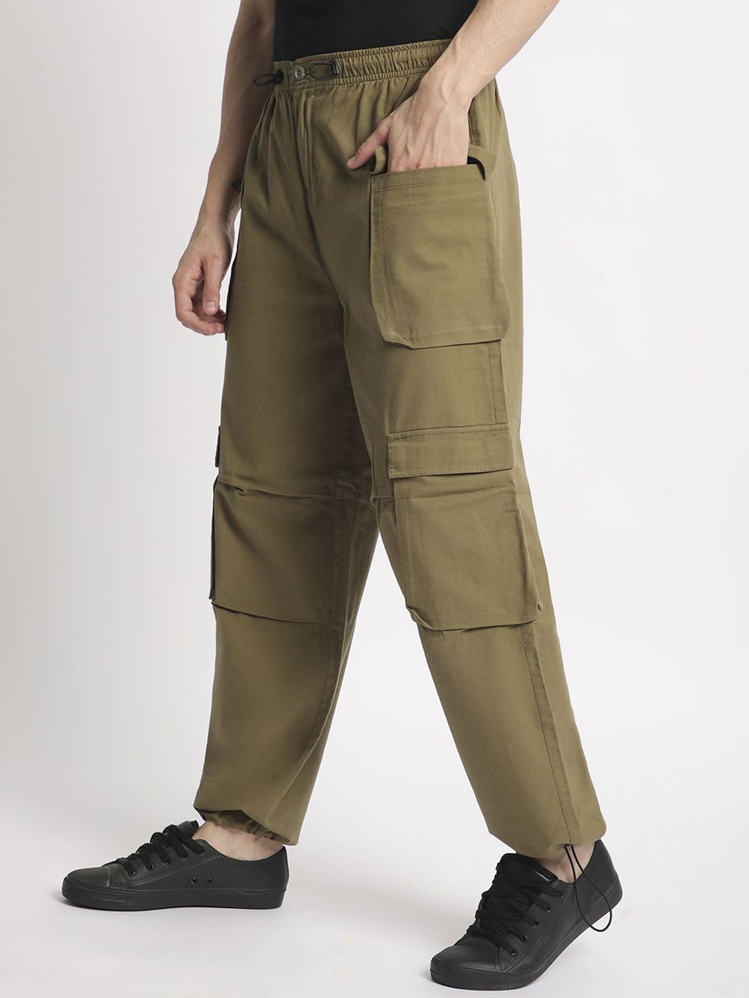 Bene Kleed Men Cotton Relaxed Loose Fit Cargos Parachute Trousers