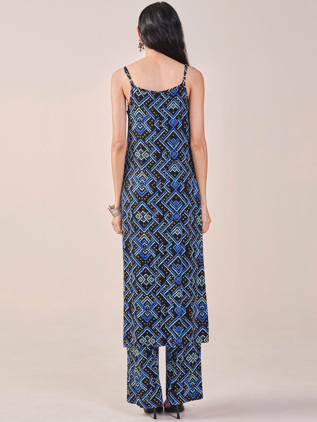 Global Desi Printed Shoulder Straps Kurta with Trousers