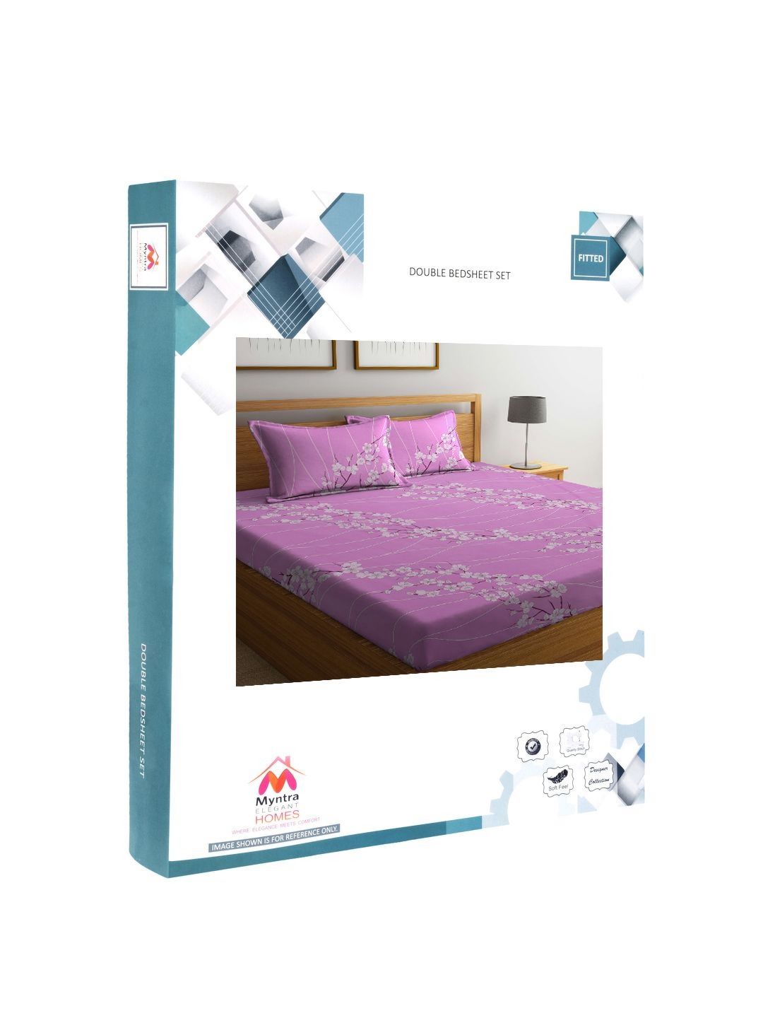Myntra Elegant Homes Mauve Floral Pure Cotton 400 TC Fitted King Superfine Bedsheet with 2 Pillow Covers-98 x 89 inches
