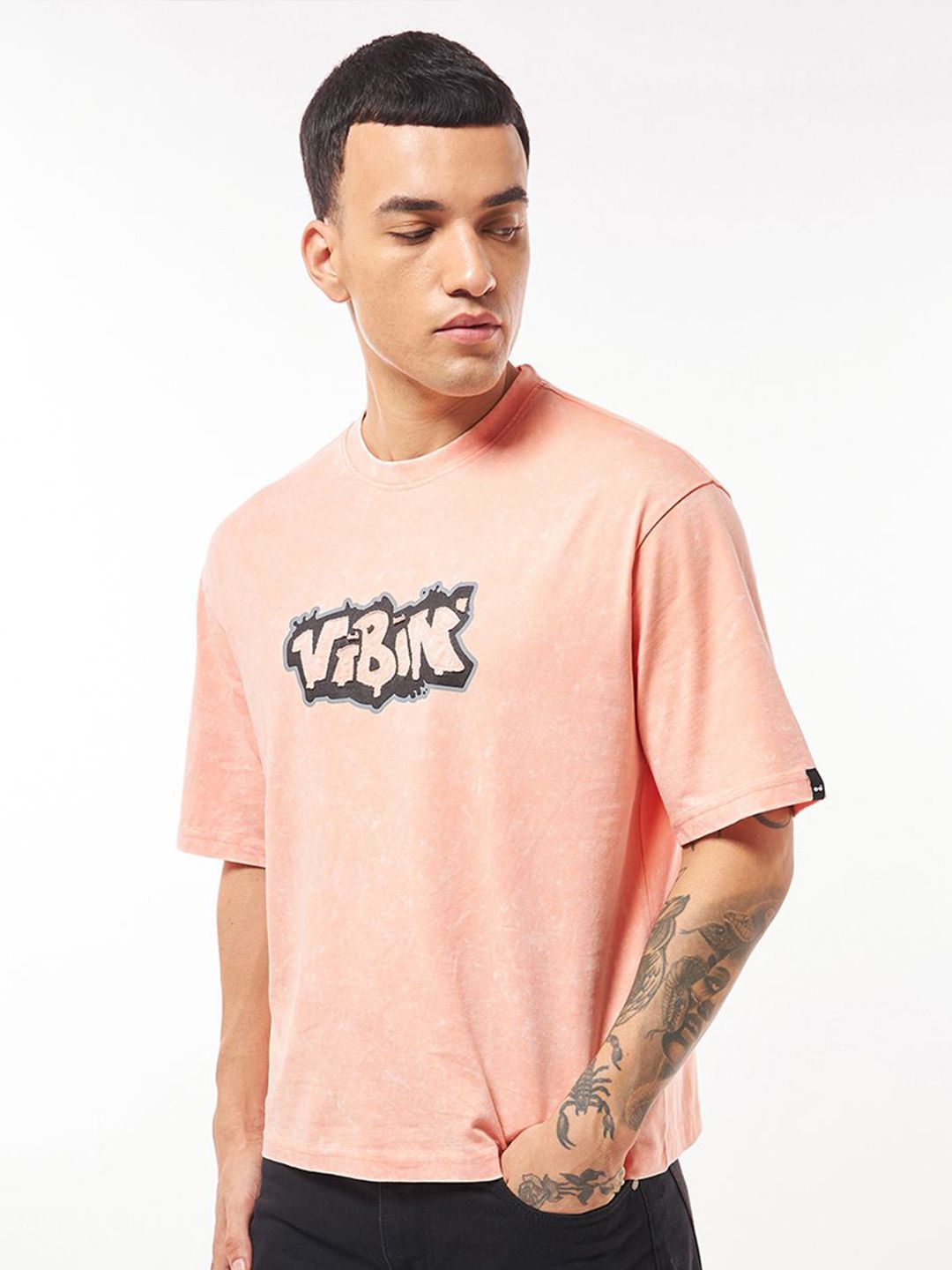 Bewakoof Men Graphic Printed Round Neck Pure Cotton Oversized T-Shirt