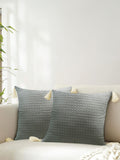 URBAN SPACE Grey 2 Pieces Checked Square Cushion Covers