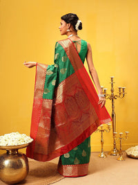 Silk Land  Banarasi Soft Silk Butti Design Saree with Contrast Border and Pallu