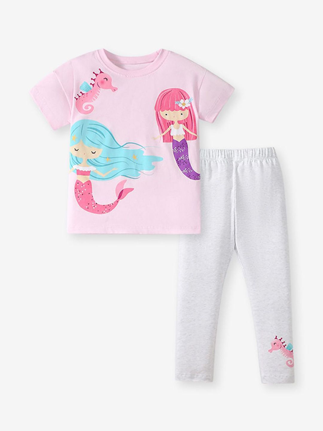 YK Printed Kid-Girls T-Shirt & Leggings Clothing Set