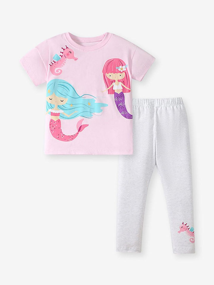 YK Printed Kid-Girls T-Shirt & Leggings Clothing Set