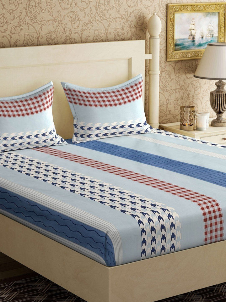 Myntra Elegant Homes Book Lipat Policotton Berjalur Kelabu 300 TC Cadar Tempat Tidur Halus King dengan 2 Sarung Bantal-98 x 89 inci
