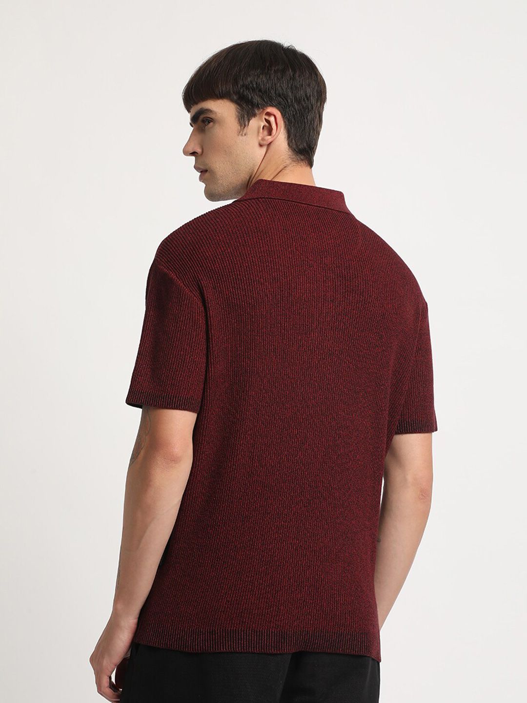 THE BEAR HOUSE Self Design Regular Fit Cotton Polo Collar T-shirt