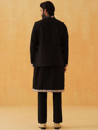 SOJANYA LUXE Floral Yoke Design Thread Work Cotton Silk Kurta With Trousers & Nehru jacket