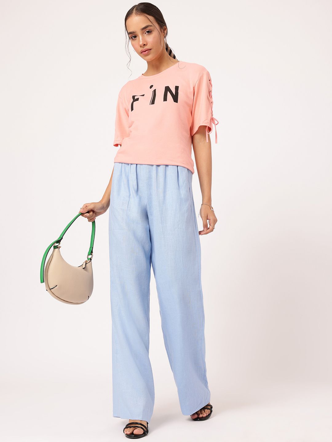 DressBerry Tik Talk Printed Lace-Up Sleeves T-shirt