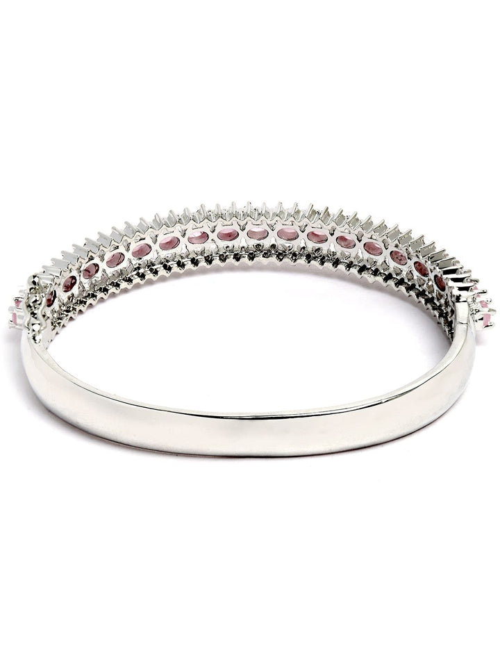 KARATCART Silver-Plated & Pink American Diamond Studded Bangle