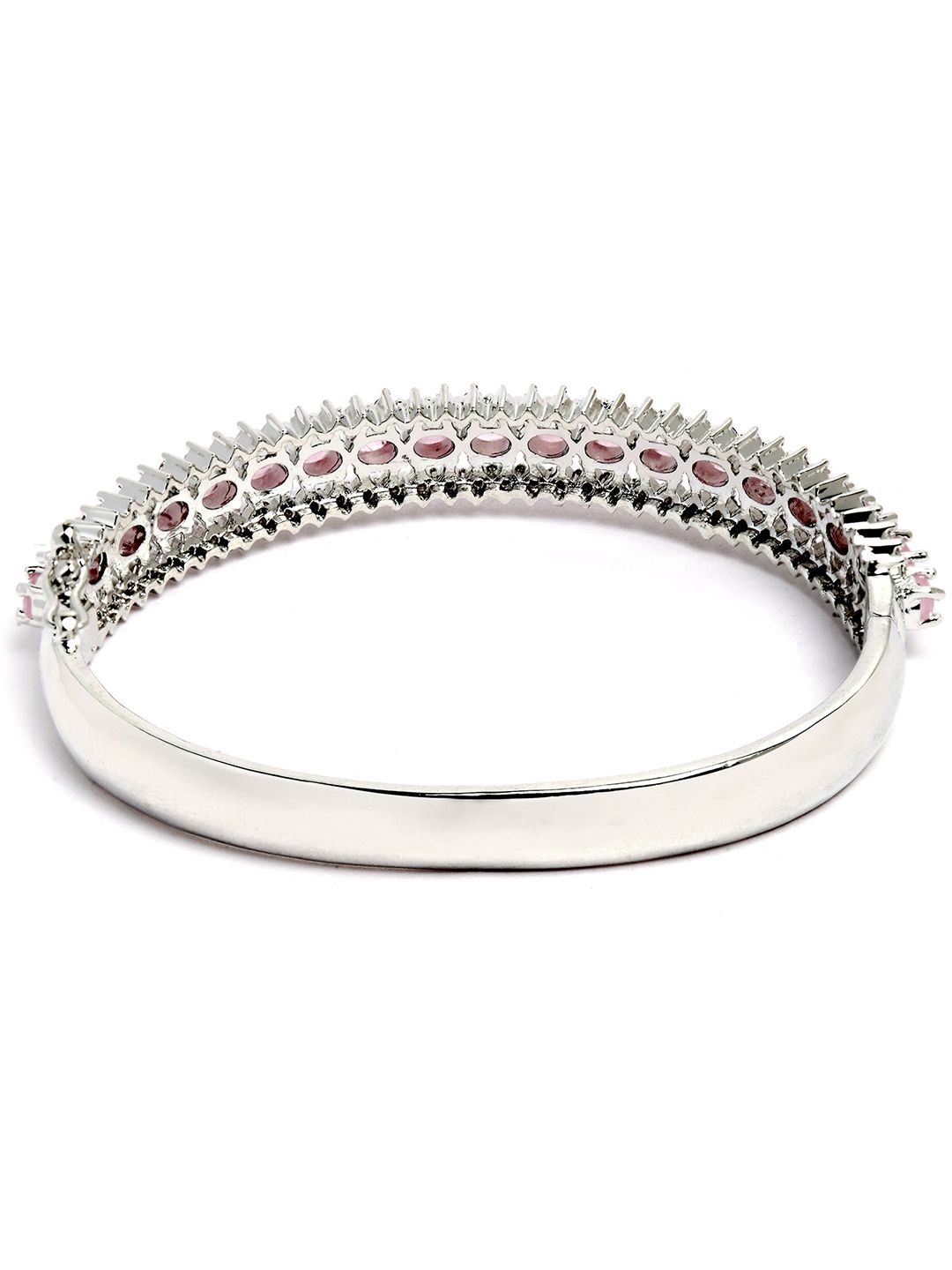KARATCART Silver-Plated & Pink American Diamond Studded Bangle