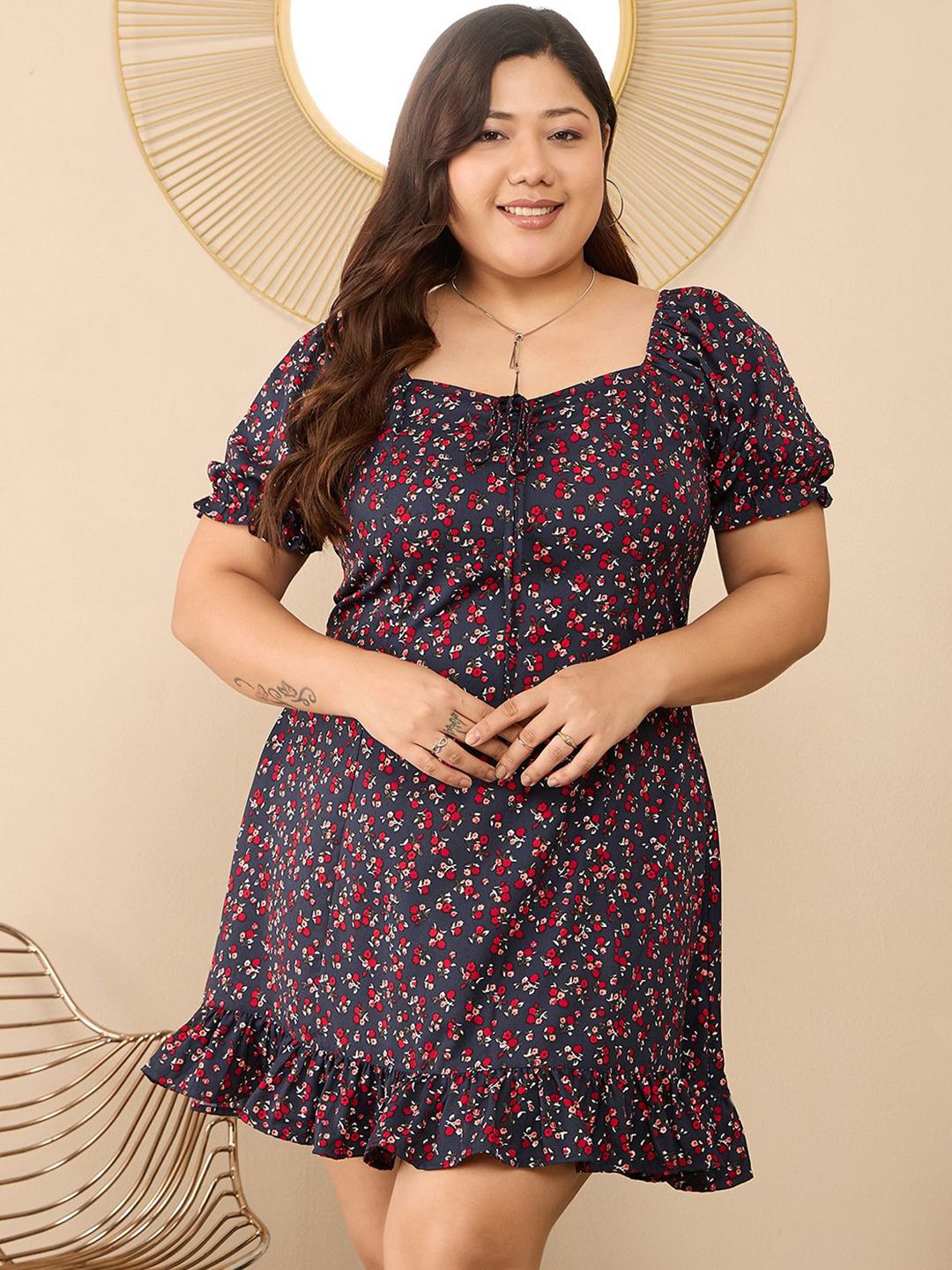 Berrylush Curve Plus Size Floral Printed A-Line Dress