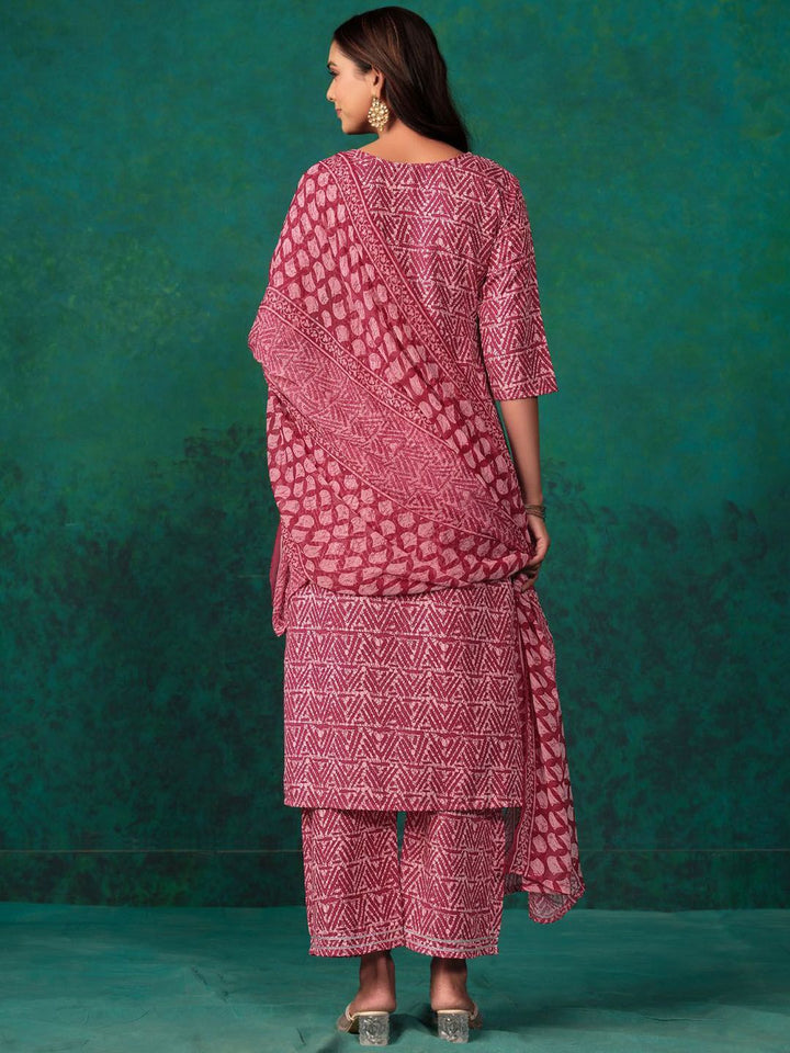 KALINI Ethnic Motifs Embroidered Regular Straight Kurta with Palazzos & Dupatta