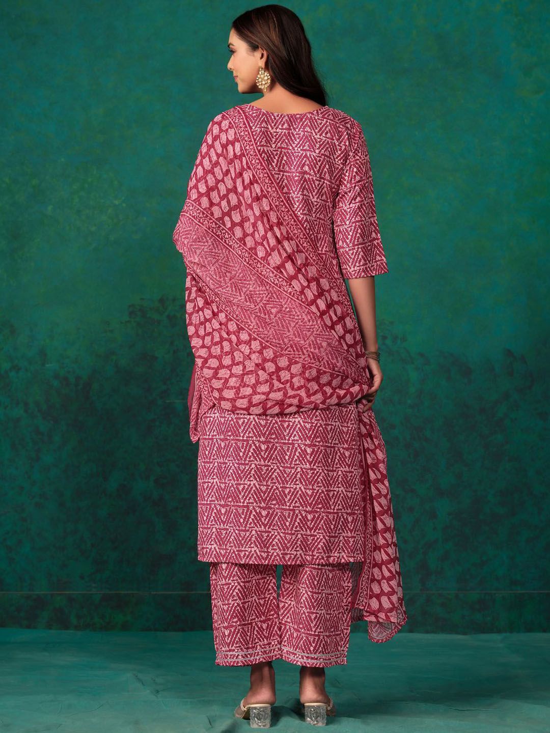 KALINI Ethnic Motifs Embroidered Regular Straight Kurta with Palazzos & Dupatta
