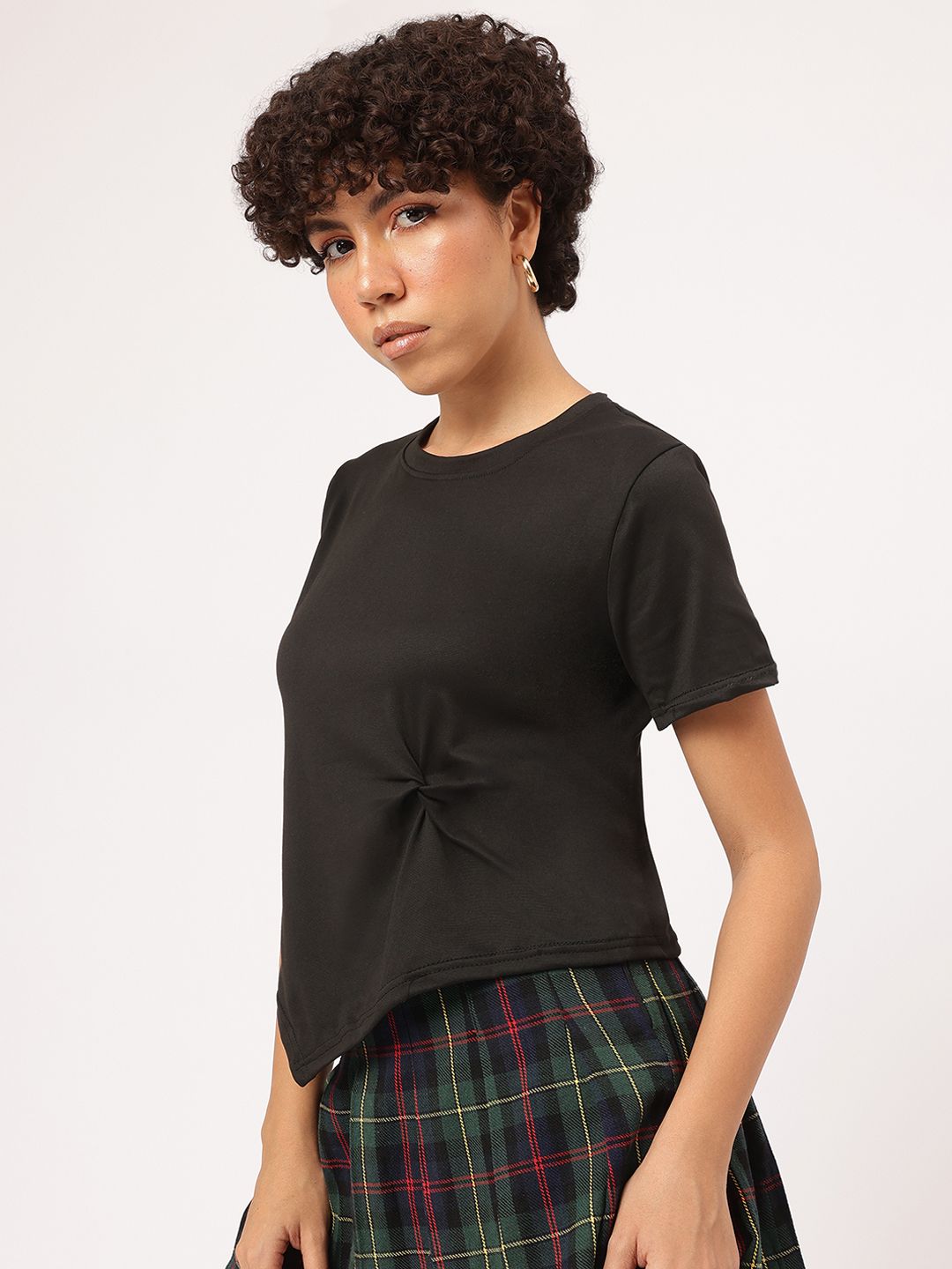 DressBerry Classic Elegance Gathered Detail Asymmetric Hem T-shirt
