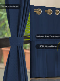 URBAN SPACE Waffle Navy Blue 2 Pieces Cotton Long Door Curtains