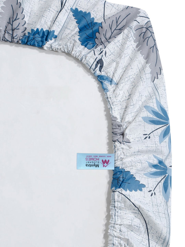 Myntra Elegant Homes Blue & White Floral 400 TC Fitted Cotton King Bedsheet Set