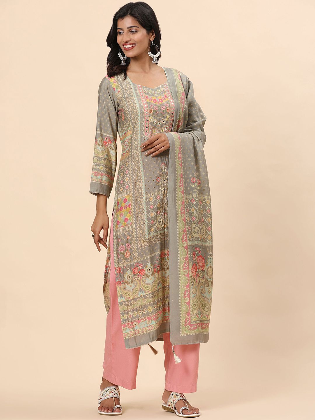 Mamicha Women Ethnic Motifs Printed Regular Pure Cotton Kurta with Trousers & With Dupatta