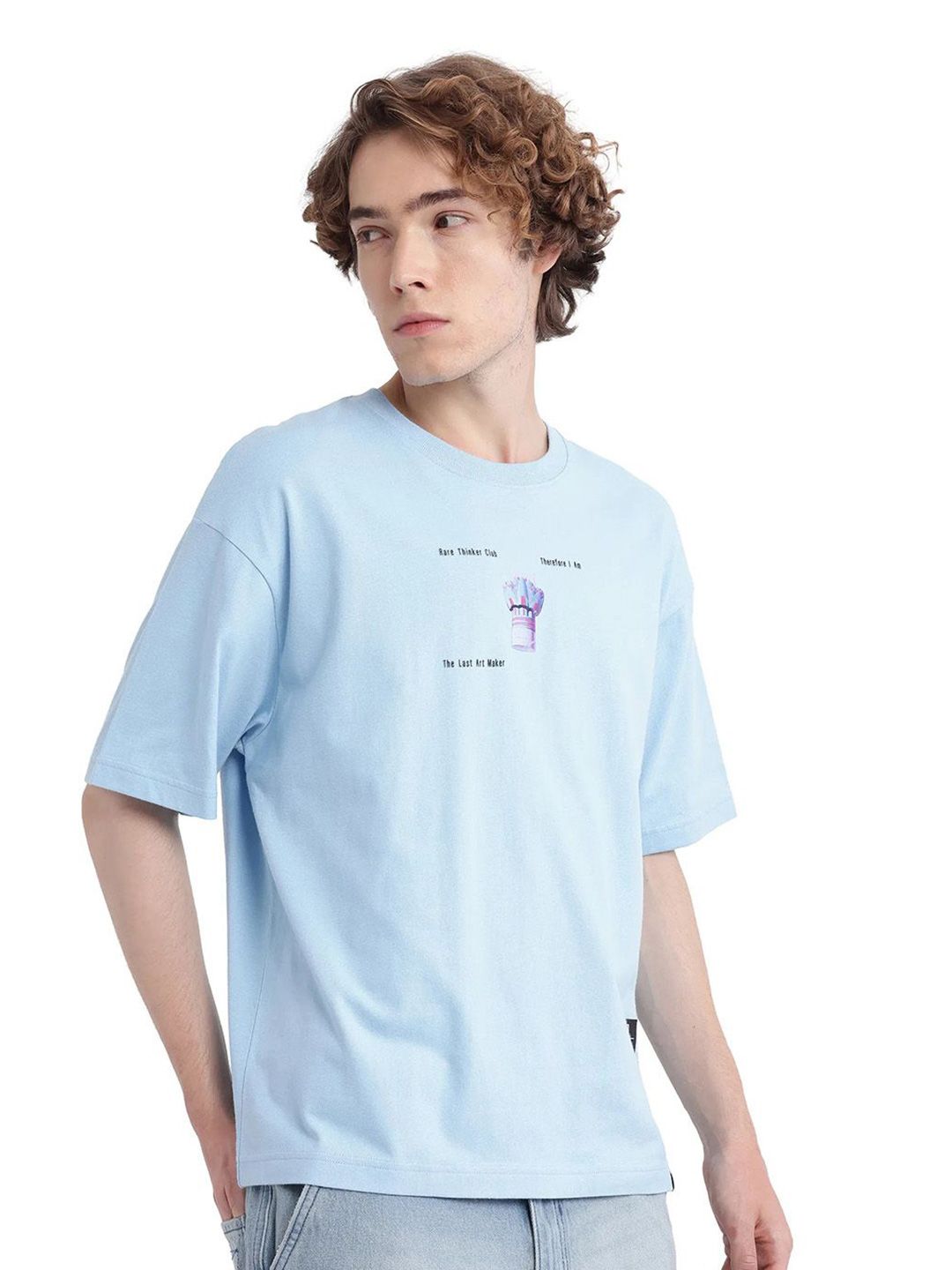 RARE RABBIT Men Graphic Printed Round Neck Cotton Oversized T-shirt