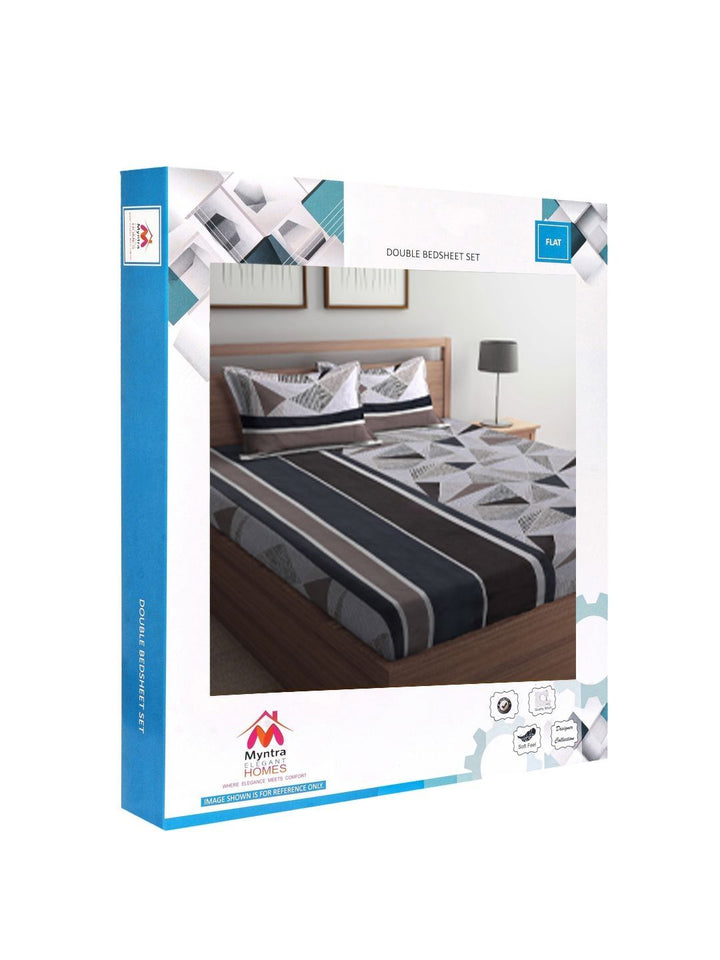 Myntra Elegant Homes Grey & Black Geometric Printed 300 TC King Bedsheet Set 2.5 x 2.2 m
