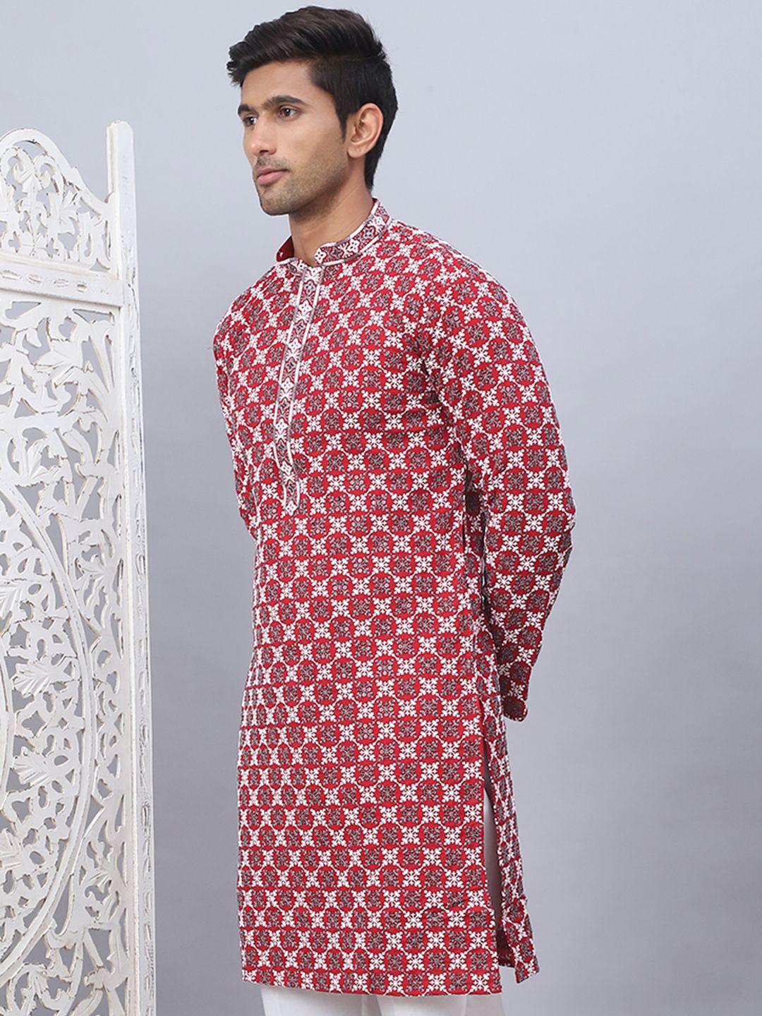 Jompers Floral Printed Mandarin Collar Straight Kurta
