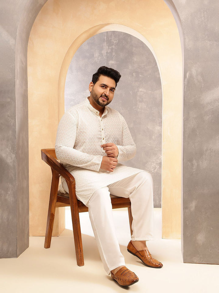 SOJANYA PLUS Men Geometric Embroidered Cotton Kurta with Pyjama
