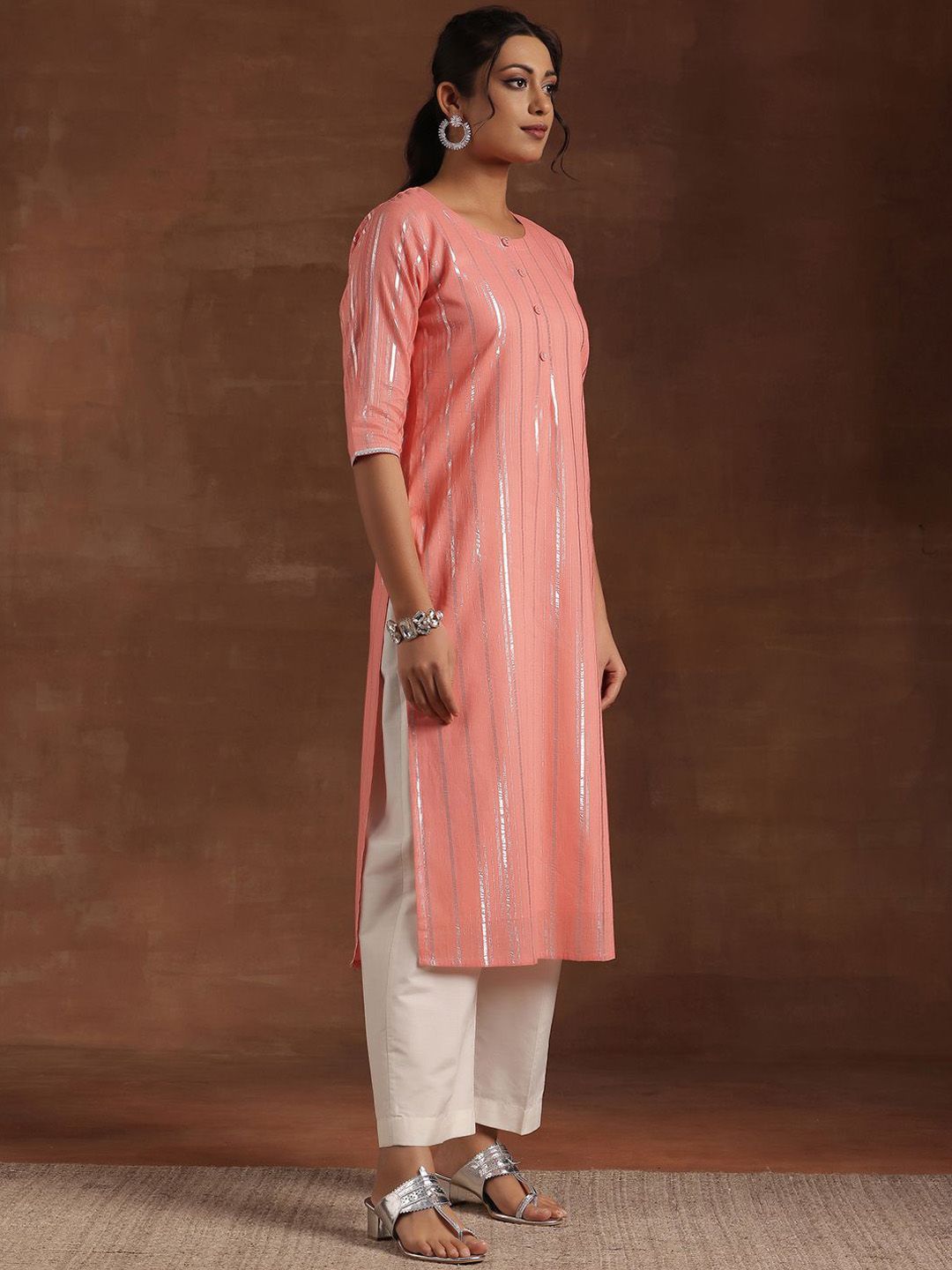Libas Striped Gotta Patti Cotton Straight Kurta